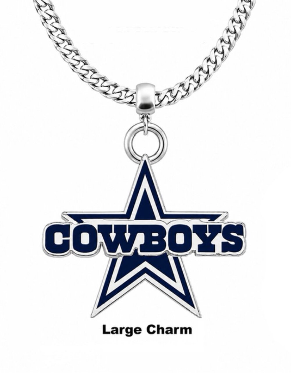 Dallas Cowboys Large Team Star W/Name Necklace on 3mm Stainless-Steel Curb Chain